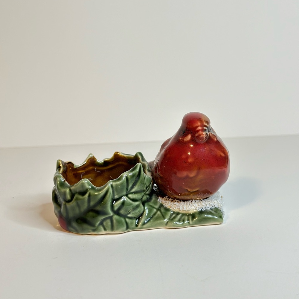 Red Cardinals Candle Holder Ceramic Christmas Decor